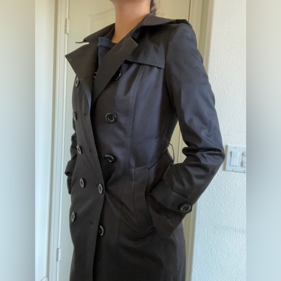 BLACK LONG BELTED TRENCH COAT - Picture 2 of 5